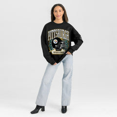 Pittsburgh Steelers Gameday Couture Women's Oversized Victory Lane Black Label Premium Fleece Sweatshirt - Black - NFL