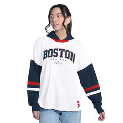 Boston Red Sox G-III 4Her by Carl Banks Women's Key Player Oversized Hooded Long Sleeve T-Shirt Outlet