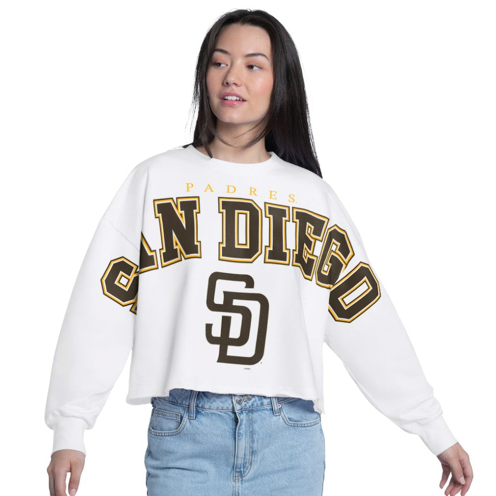 San Diego Padres G-III 4Her by Carl Banks Women's Bleachers Cropped Pullover Sweatshirt Discount