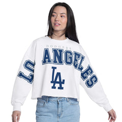 Los Angeles Dodgers G-III 4Her by Carl Banks Women's Bleachers Cropped Pullover Sweatshirt for sale