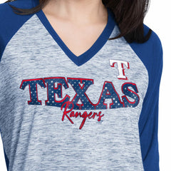 Texas Rangers G-III 4Her by Carl Banks Women's Speed Training 3/4-Sleeve Rhinestone V-Neck T-Shirt Sale