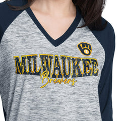 Milwaukee Brewers G-III 4Her by Carl Banks Women's Speed Training 3/4-Sleeve Rhinestone V-Neck T-Shirt Online