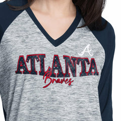 Atlanta Braves G-III 4Her by Carl Banks Women's Speed Training 3/4-Sleeve Rhinestone V-Neck T-Shirt for sale