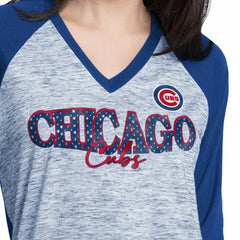 Chicago Cubs G-III 4Her by Carl Banks Women's Speed Training 3/4-Sleeve Rhinestone V-Neck T-Shirt Outlet