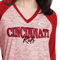 Cincinnati Reds G-III 4Her by Carl Banks Women's Speed Training 3/4-Sleeve Rhinestone V-Neck T-Shirt Outlet