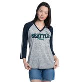 Seattle Mariners G-III 4Her by Carl Banks Women's Speed Training 3/4-Sleeve Rhinestone V-Neck T-Shirt Discount