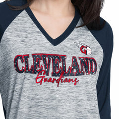 Cleveland Guardians G-III 4Her by Carl Banks Women's Speed Training 3/4-Sleeve Rhinestone V-Neck T-Shirt Outlet