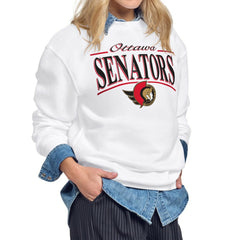 Ottawa Senators Starter Women's Arch Stripe Fleece Sweatshirt - White | NHL Lifestyle