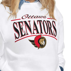 Ottawa Senators Starter Women's Arch Stripe Fleece Sweatshirt - White | NHL Lifestyle