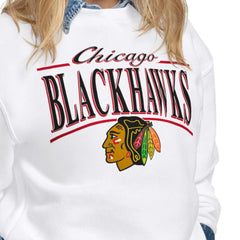 Chicago Blackhawks Starter Women's Arch Stripe Fleece Sweatshirt - White | NHL Lifestyle