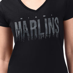 Miami Marlins G-III 4Her by Carl Banks Women's Metallic Drop Lightweight V-Neck T-Shirt for sale