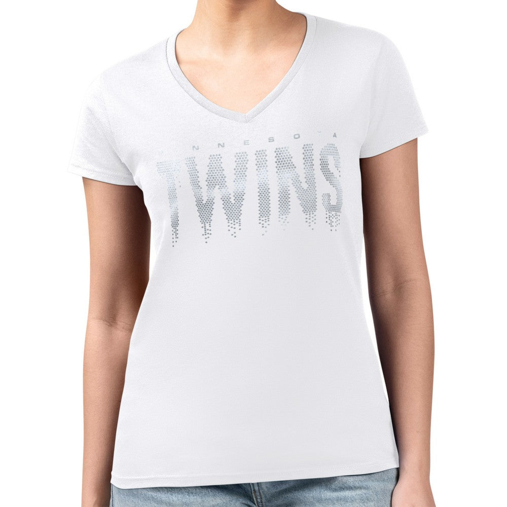 Minnesota Twins G-III 4Her by Carl Banks Women's Metallic Drop Lightweight V-Neck T-Shirt Sale