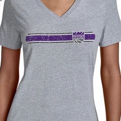 Sacramento Kings Starter Women's Team Stripe V-Neck T-Shirt Gray