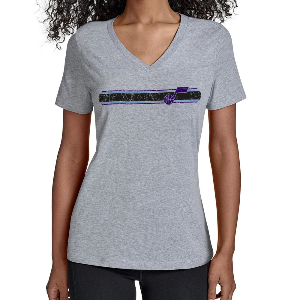 Utah Jazz Starter Women's Team Stripe V-Neck T-Shirt Gray