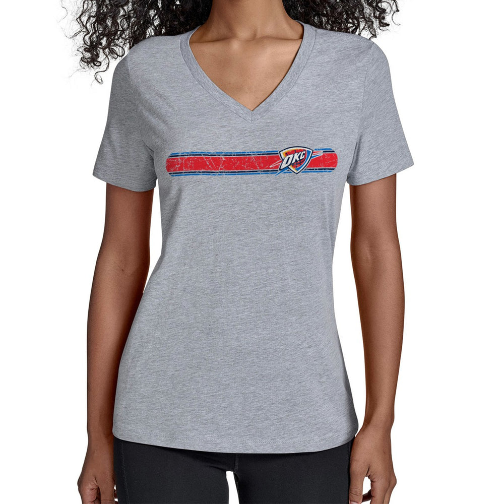 Oklahoma City Thunder Starter Women's Team Stripe V-Neck T-Shirt Gray