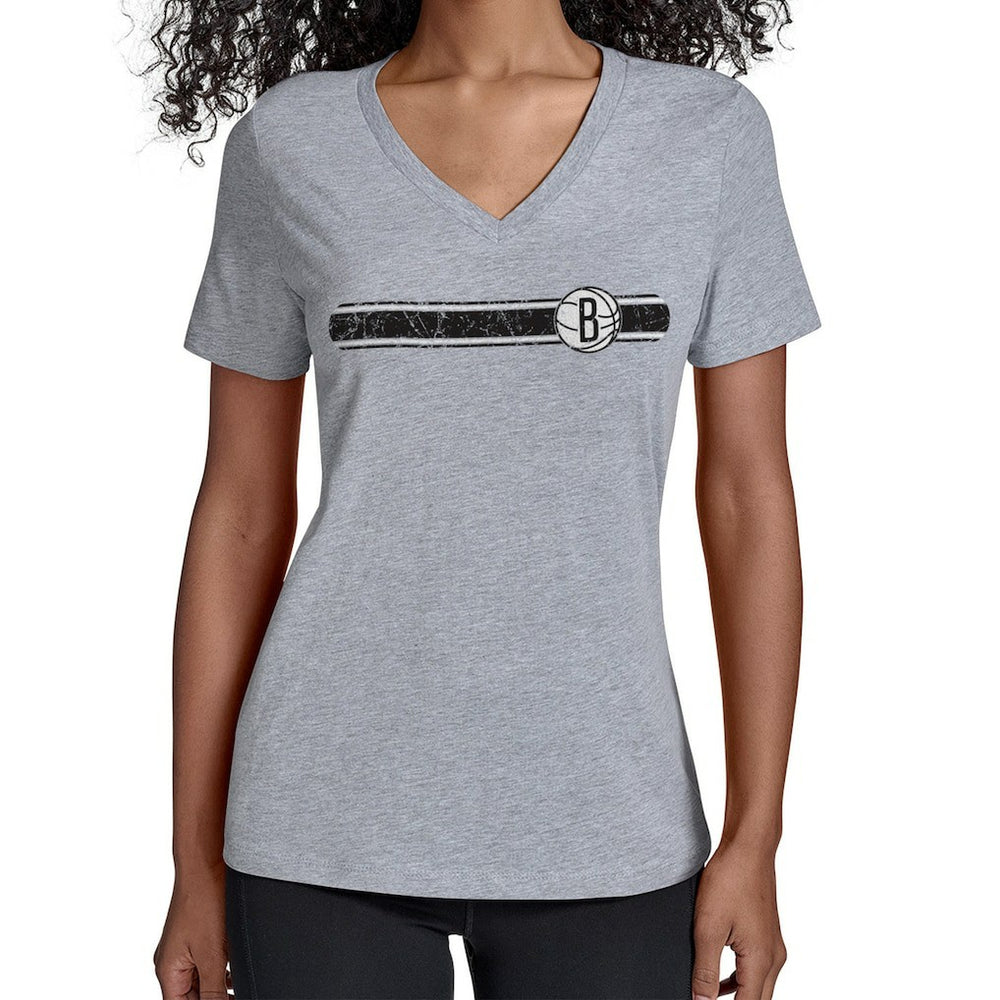 Brooklyn Nets Starter Women's Team Stripe V-Neck T-Shirt Gray