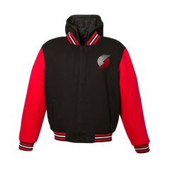 Portland Trail Blazers JH Design Youth Reversible Fleece Full-Zip Varsity Hoodie Black