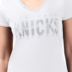New York Knicks G-III 4Her by Carl Banks Women's Super-Slim-Fit Metallic Drop Lightweight V-Neck T-Shirt White
