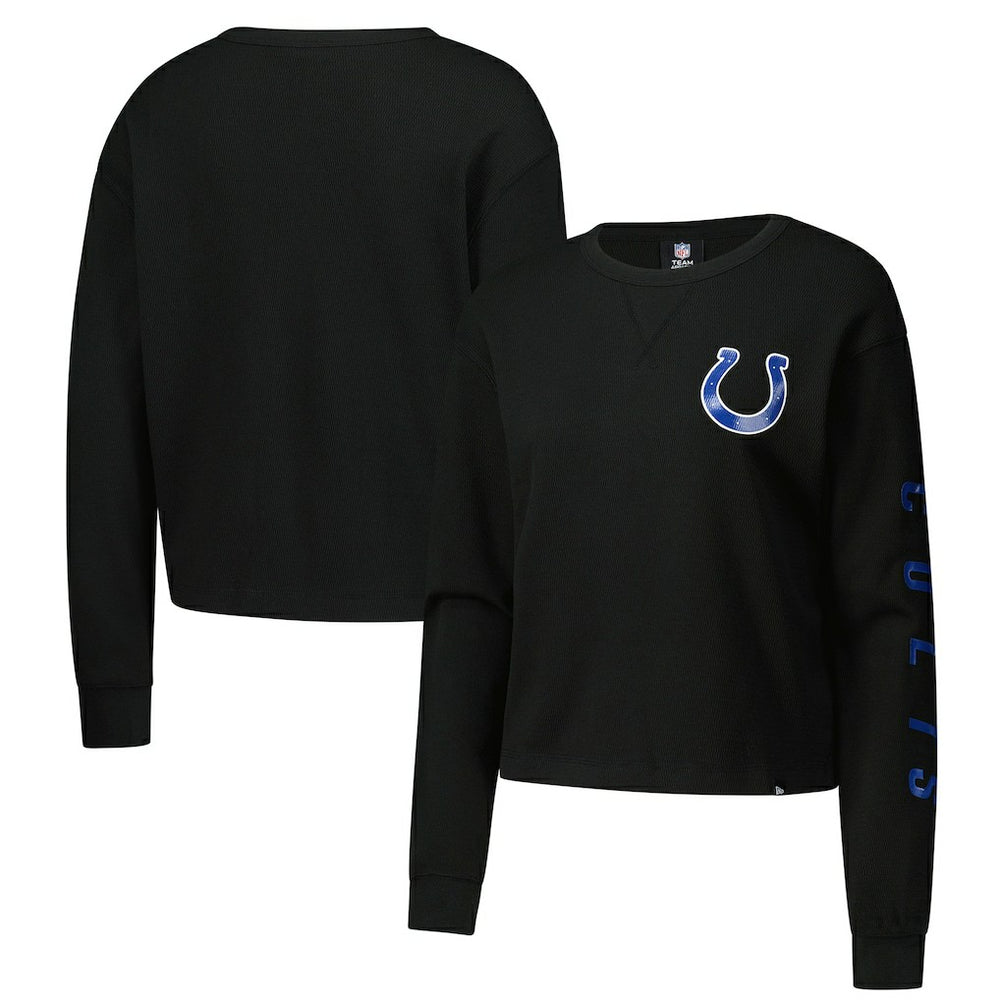 Indianapolis Colts New Era Women's Sport Night Thermal Long Sleeve Cropped T-Shirt - Black - NFL