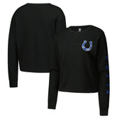 Indianapolis Colts New Era Women's Sport Night Thermal Long Sleeve Cropped T-Shirt - Black - NFL