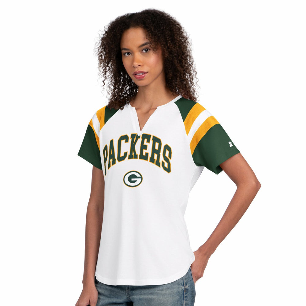 Green Bay Packers Starter Women's Game On Notch Neck T-Shirt - White - NFL