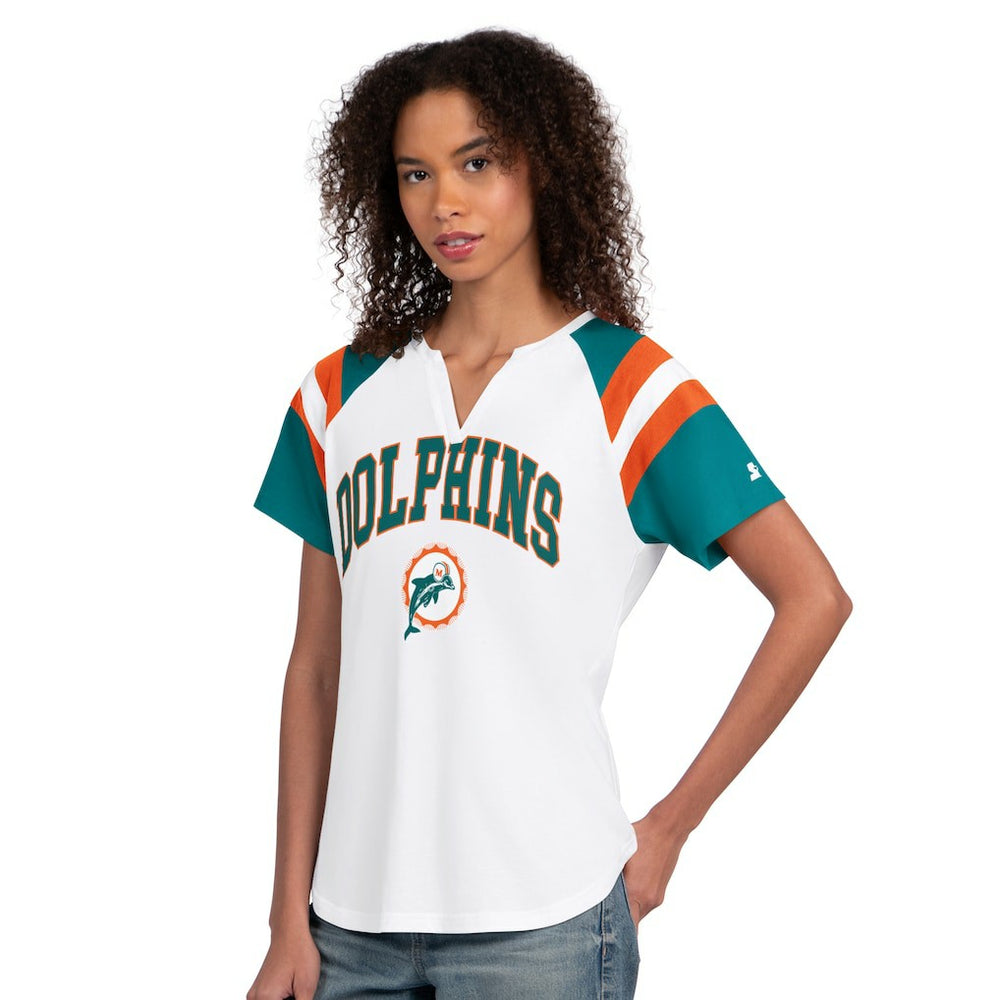 Miami Dolphins Starter Women's Game On Notch Neck T-Shirt - White - NFL