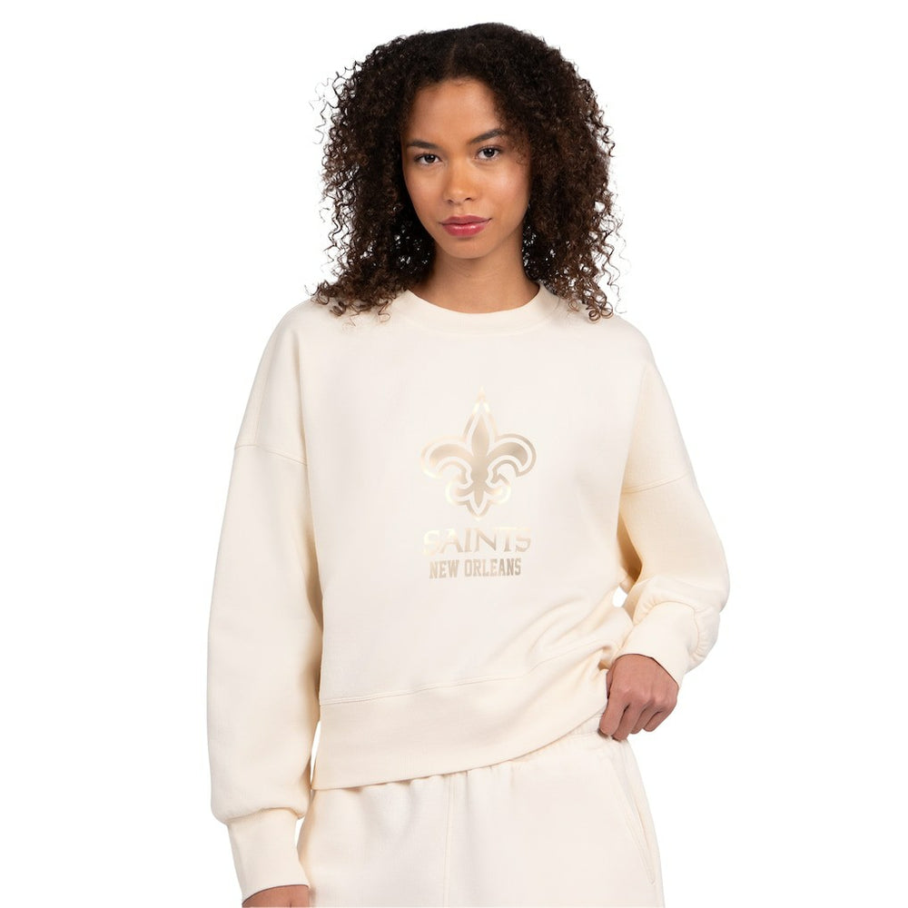 New Orleans Saints Starter Women's Travel Pastels Boxy Fleece Sweatshirt - Cream - NFL