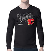 Calgary Flames Starter Modern Tailsweep Long Sleeve T-Shirt - Black | NHL Clearance