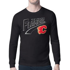 Calgary Flames Starter Modern Tailsweep Long Sleeve T-Shirt - Black | NHL Clearance