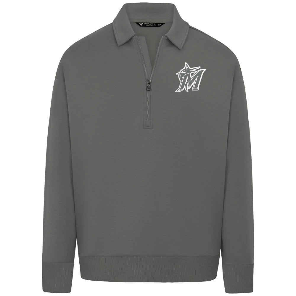 Miami Marlins Levelwear Luxe Signature Quarter-Zip Chenille Logo Tri-Blend Sweatshirt for sale
