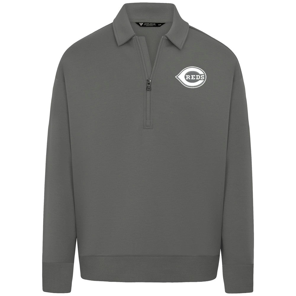 Cincinnati Reds Levelwear Luxe Signature Quarter-Zip Chenille Logo Tri-Blend Sweatshirt Online