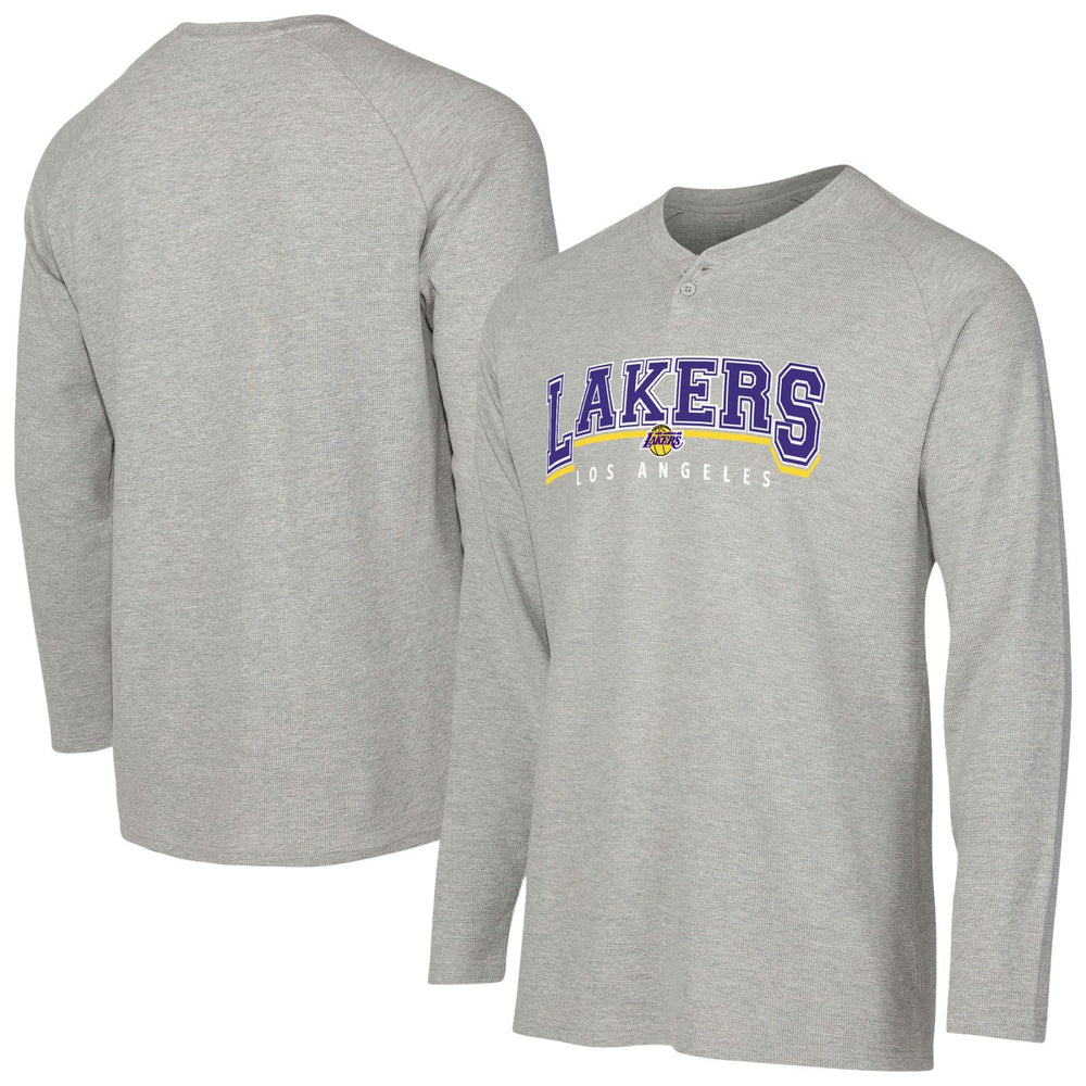Los Angeles Lakers Concepts Sport Hawthorn Thermal Knit Long Sleeve Henley T-Shirt Gray