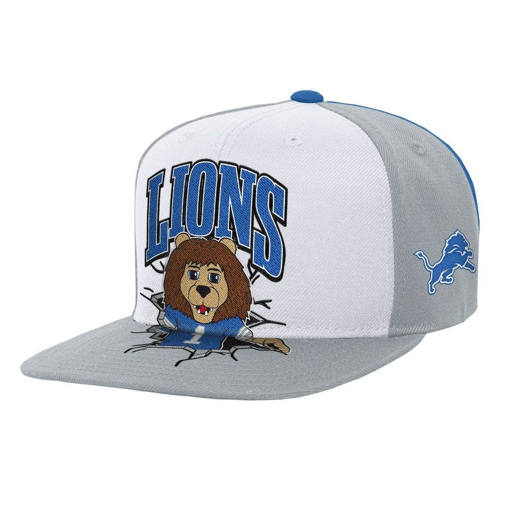 Detroit Lions Youth Team Mascot Snapback Hat - White - Mitchell & Ness