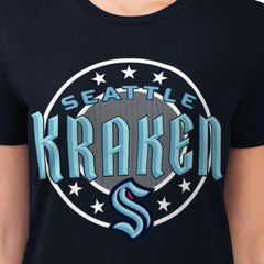 Seattle Kraken G-III 4Her by Carl Banks Women's Super-Slim Lightweight Pinstripe Circle Graphic T-Shirt - Navy | NHL Clearance