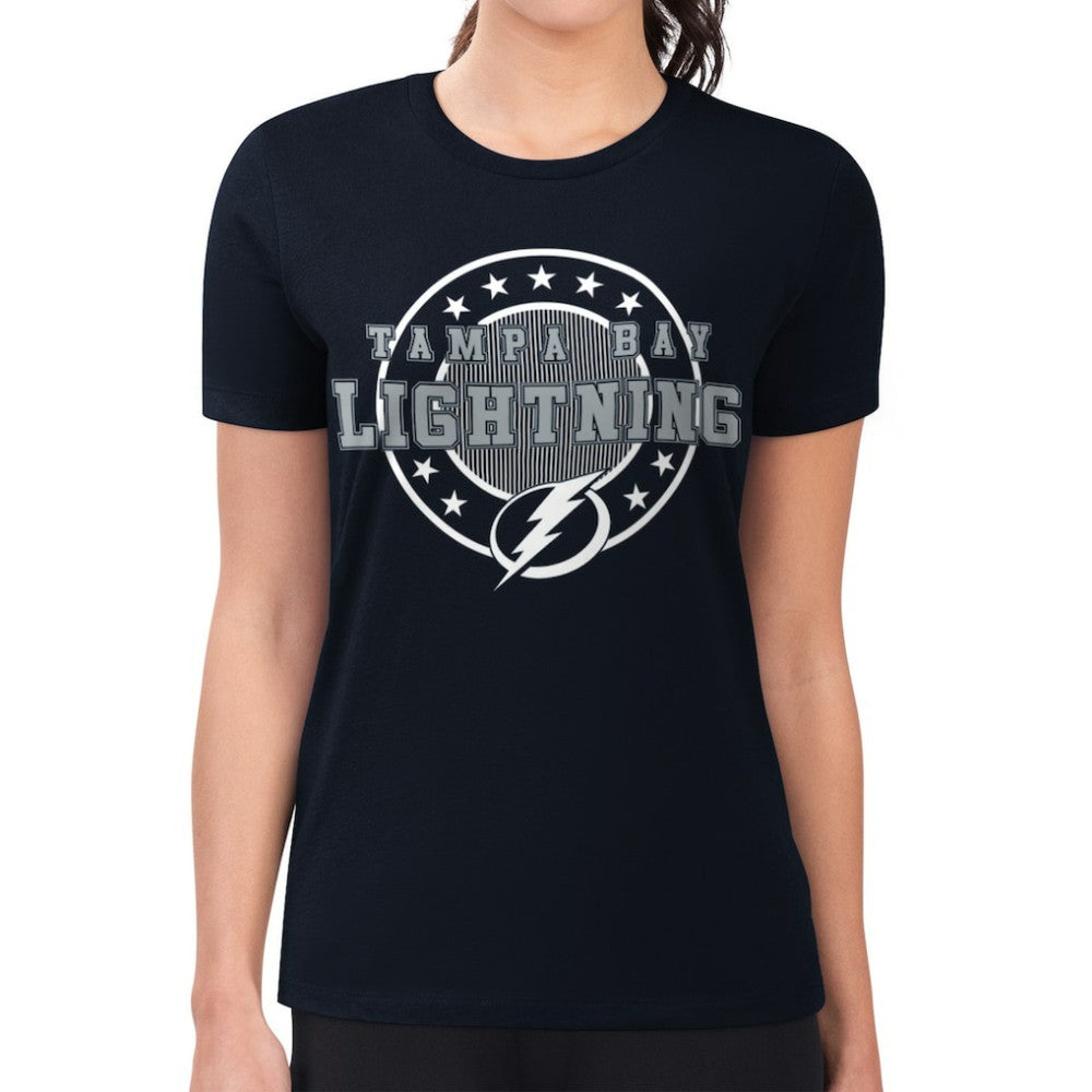 Tampa Bay Lightning G-III 4Her by Carl Banks Women's Super-Slim Lightweight Pinstripe Circle Graphic T-Shirt - Navy | NHL on sale
