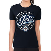 Winnipeg Jets G-III 4Her by Carl Banks Women's Super-Slim Lightweight Pinstripe Circle Graphic T-Shirt - Navy | NHL Clearance