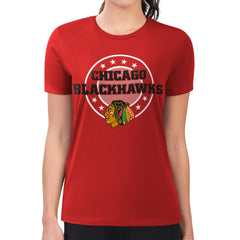 Chicago Blackhawks G-III 4Her by Carl Banks Women's Super-Slim Lightweight Pinstripe Circle Graphic T-Shirt - Red | NHL near me