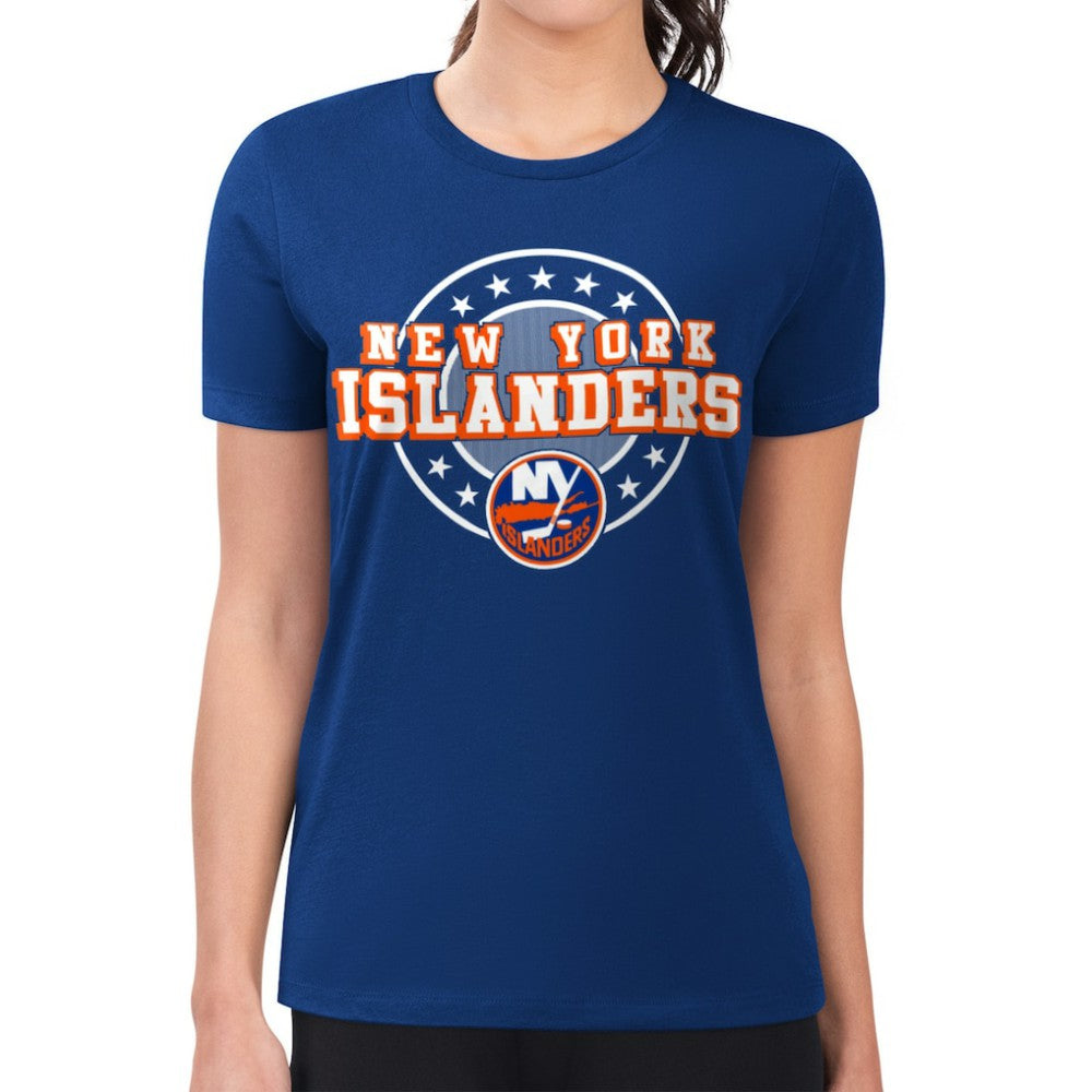 New York Islanders G-III 4Her by Carl Banks Women's Super-Slim Lightweight Pinstripe Circle Graphic T-Shirt - Royal | NHL discount