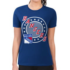 New York Rangers G-III 4Her by Carl Banks Women's Super-Slim Lightweight Pinstripe Circle Graphic T-Shirt - Royal | NHL online