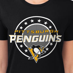 Pittsburgh Penguins G-III 4Her by Carl Banks Women's Super-Slim Lightweight Pinstripe Circle Graphic T-Shirt - Black | NHL Clearance