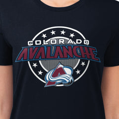 Colorado Avalanche G-III 4Her by Carl Banks Women's Super-Slim Lightweight Pinstripe Circle Graphic T-Shirt - Navy | NHL near me