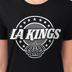 Los Angeles Kings G-III 4Her by Carl Banks Women's Super-Slim Lightweight Pinstripe Circle Graphic T-Shirt - Black | NHL Clearance