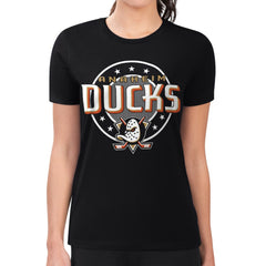 Anaheim Ducks G-III 4Her by Carl Banks Women's Super-Slim Lightweight Pinstripe Circle Graphic T-Shirt - Black | NHL online