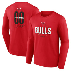Chicago Bulls Center Court Name & Number Custom Long Sleeve T-Shirt Red