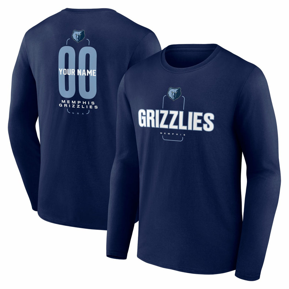 Memphis Grizzlies Center Court Name & Number Custom Long Sleeve T-Shirt Navy