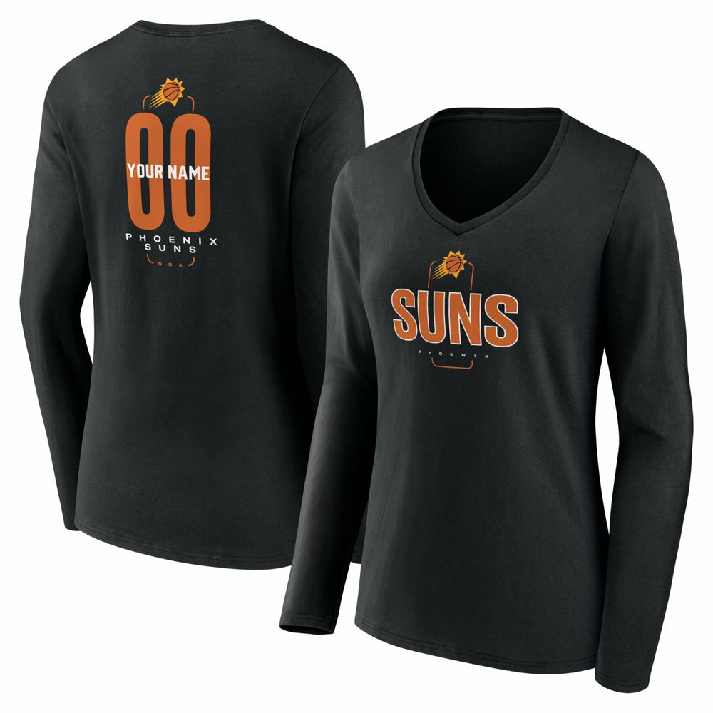Phoenix Suns Women's Center Court Name & Number Custom Long Sleeve V-Neck T-Shirt Black