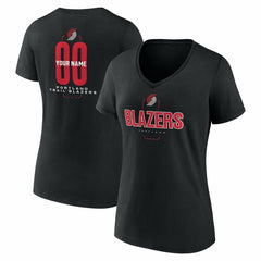 Portland Trail Blazers Women's Center Court Name & Number Custom V-Neck T-Shirt Black