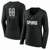 San Antonio Spurs Women's Center Court Name & Number Custom Long Sleeve V-Neck T-Shirt Black