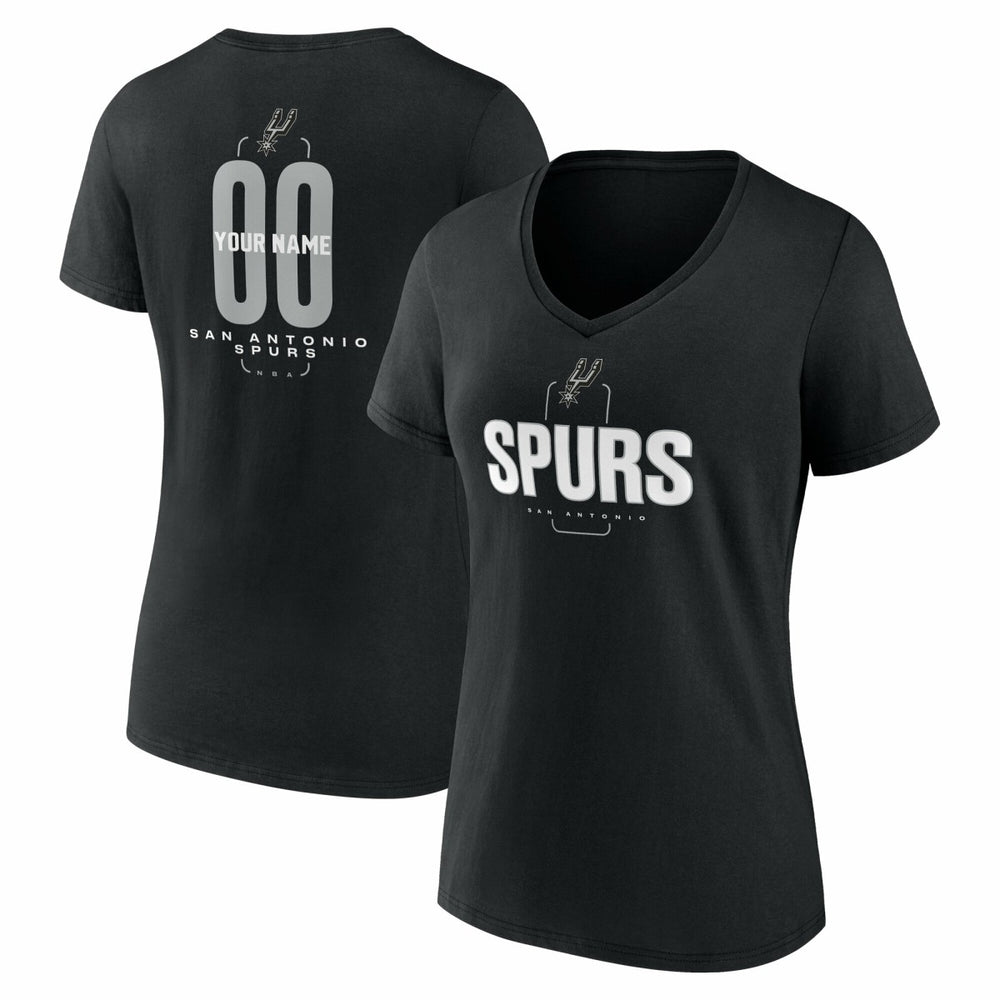 San Antonio Spurs Women's Center Court Name & Number Custom V-Neck T-Shirt Black