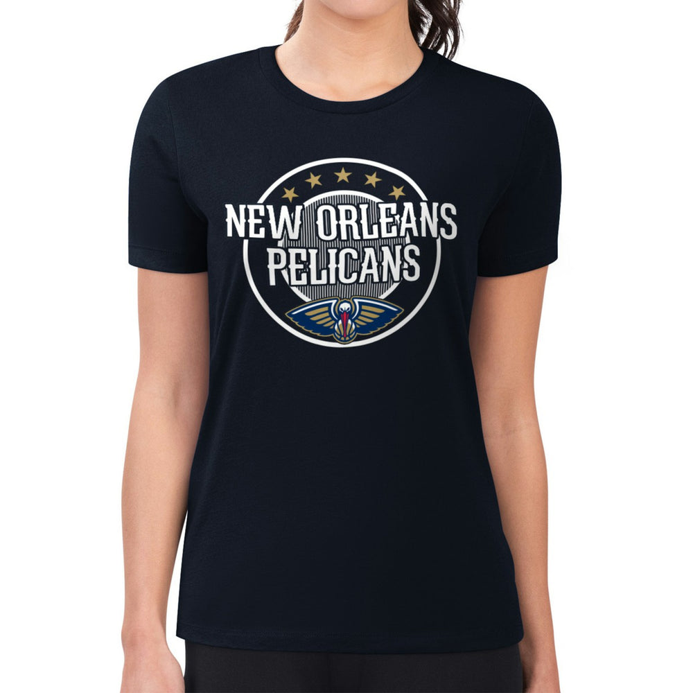 New Orleans Pelicans G-III 4Her by Carl Banks Women's Super-Slim Lightweight Pinstripe Circle Graphic T-Shirt Navy